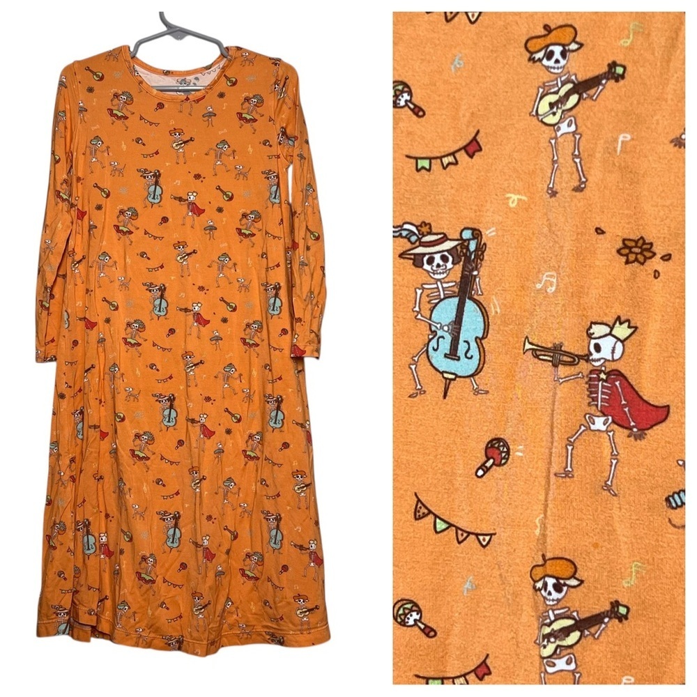 Bellabu Bear Nightgown Girls Size 6Y Orange Long Sleeve Halloween Skeleton